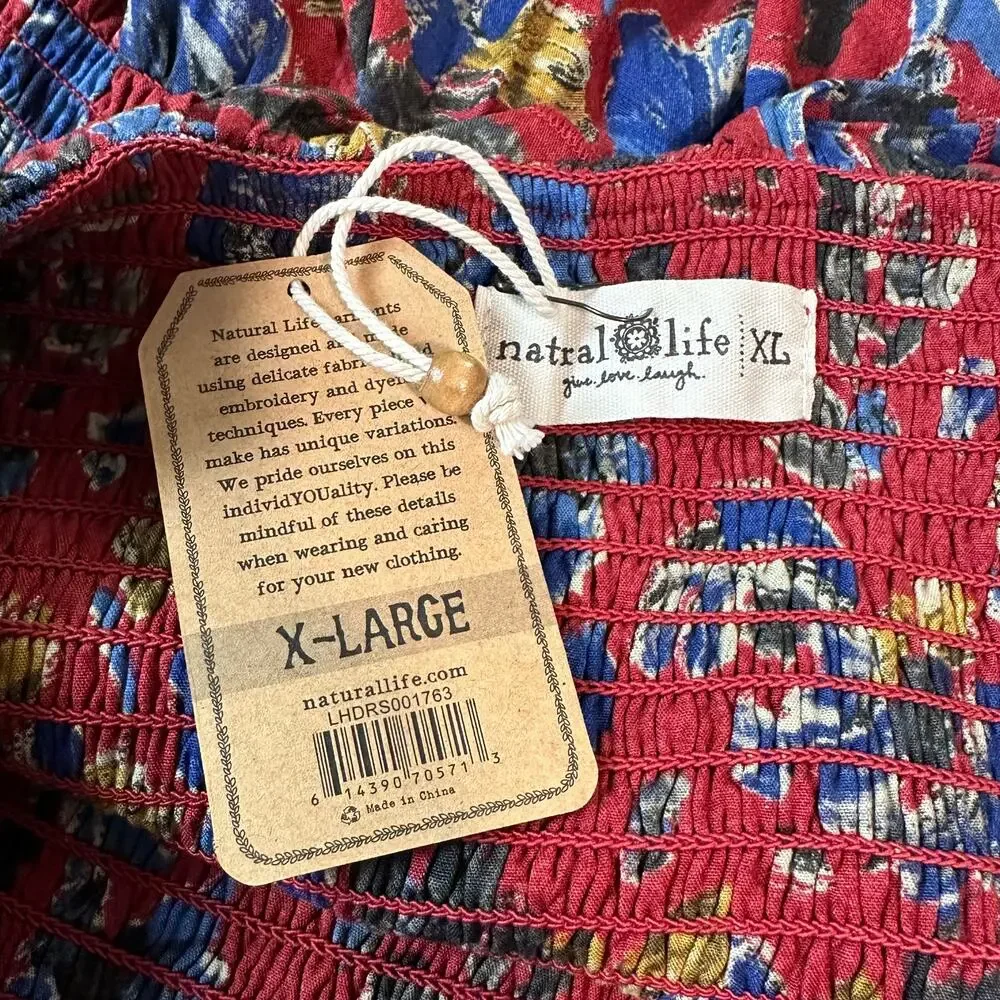 Natural Life Megan Smocked Midi Dress Floral Ruffle Square Neck Sleeveless Boho - Picture 10 of 12